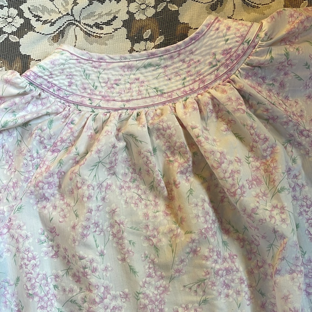 Vtg Lady Manhattan Nightgown Purple White Floral Snap Front Pocket - Picture 14 of 14